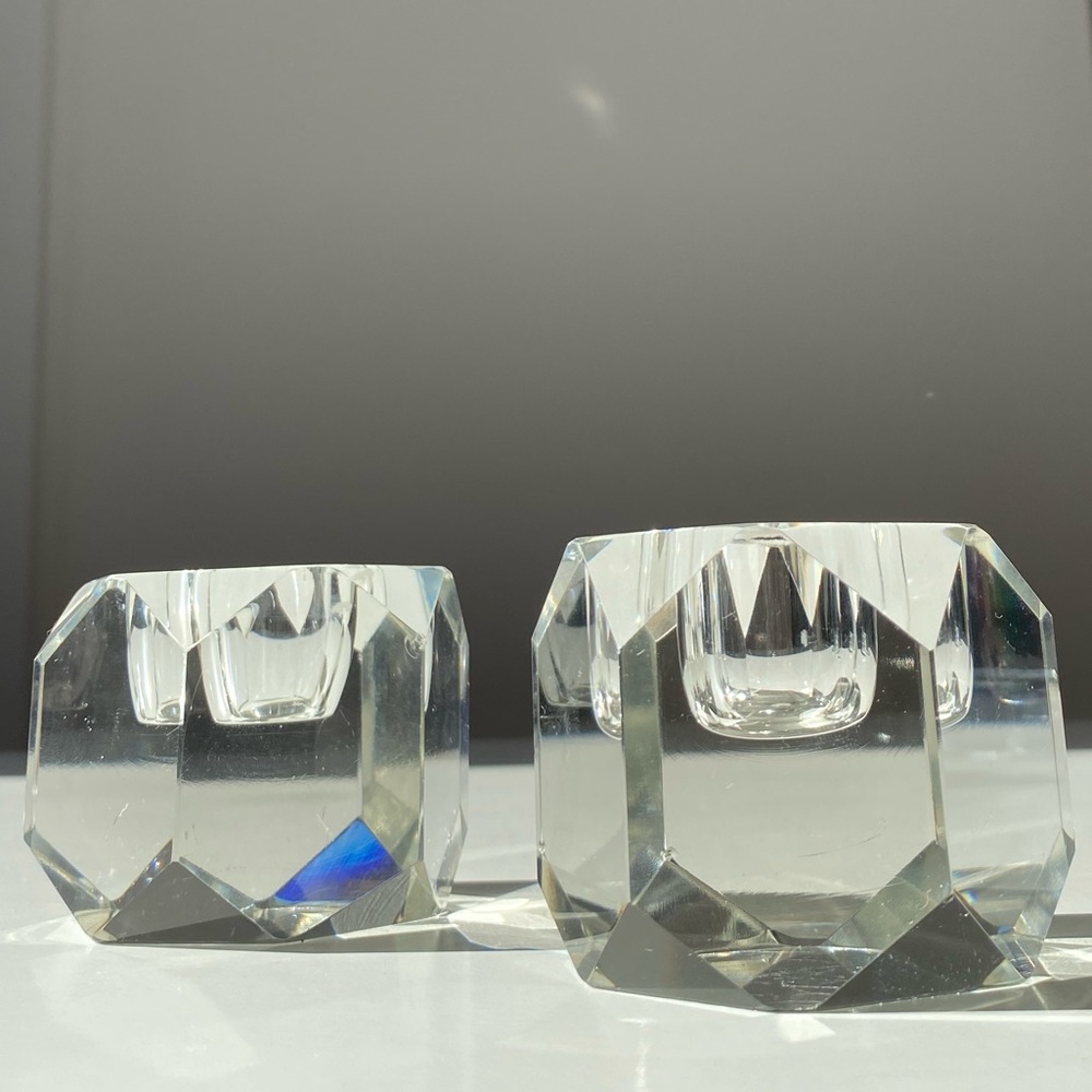 Vintage Minimalist Crystal Candle Stick Holders - MCM Set of 2
